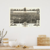 Poster 1882 Brockton, MA Oiseaux Vue panoramique Carte (Cuisine)
