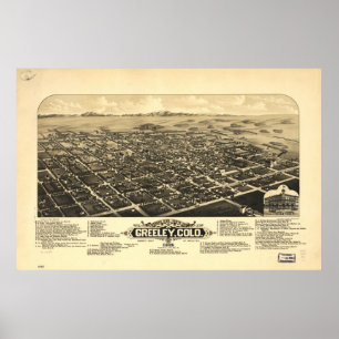 Poster 1882 Greeley, carte panoramique de vue d'oeil