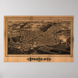 Poster 1882 Ithaca, NY Birds Eye View Panoramic Map