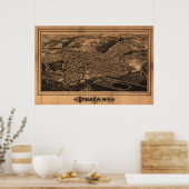 Poster 1882 Ithaca, NY Oiseaux Vue panoramique Carte (Cuisine)