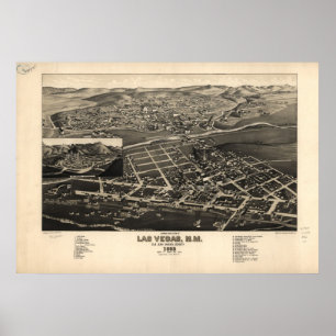 Poster 1882 Las Vegas, NM Oiseaux Vue panoramique Carte