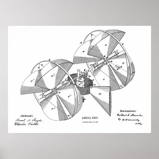 Poster 1882 Machine à voler Dessin d'avion (Devant)