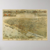 Poster 1885 Galveston, TX Oiseaux Vue panoramique Carte (Devant)