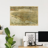 Poster 1885 Galveston, TX Oiseaux Vue panoramique Carte (Bureau à domicile)