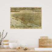 Poster 1885 Galveston, TX Oiseaux Vue panoramique Carte (Cuisine)