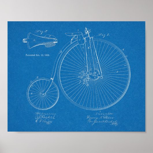 Poster 1885 Haute Roulette Conception de Vélo Brevet Art (Devant)