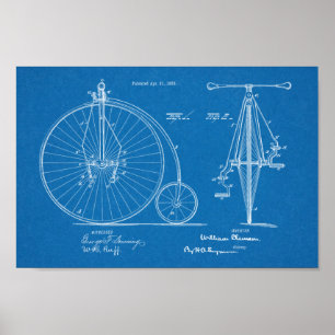 Poster 1885 Haute Roulette Conception de Vélo Brevet Art 