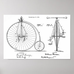 Poster 1885 Haute Roulette Conception de Vélo Brevet Art 