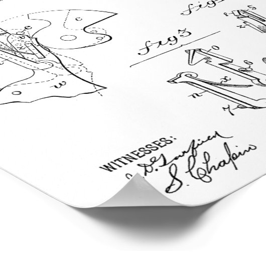 Poster 1885 Wesson Gun Brevet Dessin d'art Imprimer (Coin)