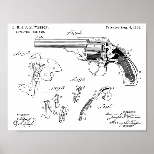 Poster 1885 Wesson Gun Brevet Dessin d'art Imprimer (Devant)