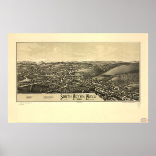 Poster 1886 Acton du sud, carte panoramique de vue d'oeil