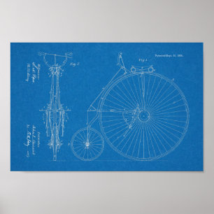 Poster 1886 Haute Roulette Conception de Vélo Brevet Art 