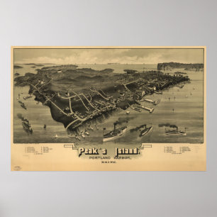 Poster 1886 Peak's Island Portland, ME Carte panoramique