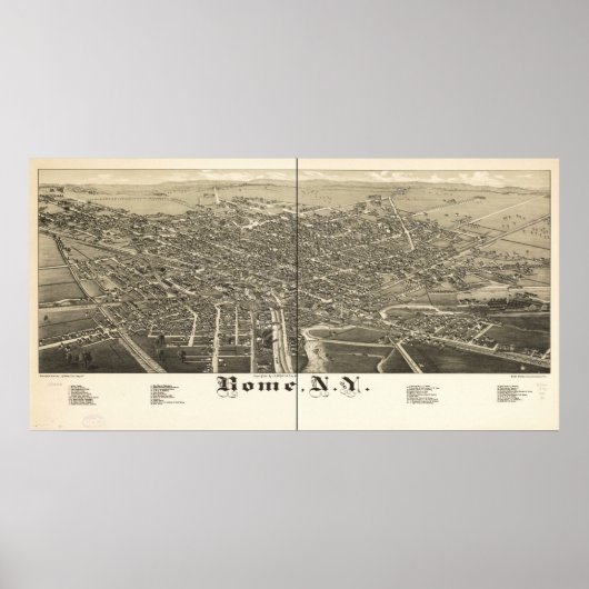 Poster 1886 Rome, NY Oiseaux Vue panoramique Carte (Devant)