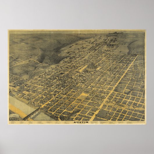 Poster 1887 Austin, TX Oiseau Vue panoramique (Devant)