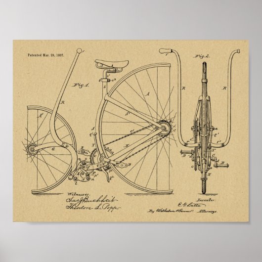 Poster 1887 Conception de bicyclettes Vintages Art. (Devant)