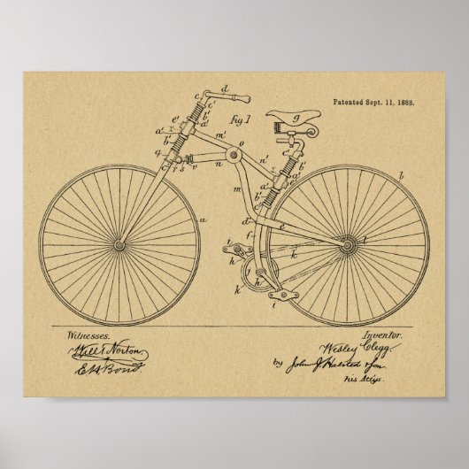 Poster 1888 Conception de bicyclettes Vintages Art. (Devant)