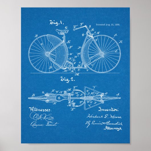 Poster 1888 Conception de bicyclettes Vintages Art. (Devant)