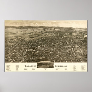 Poster 1888 Saratoga Springs, NY Birds Eye Panoramic Map