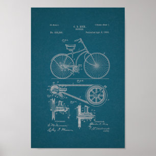 Poster 1890 Brevet de bicyclette Vintage Imprimer Plan di