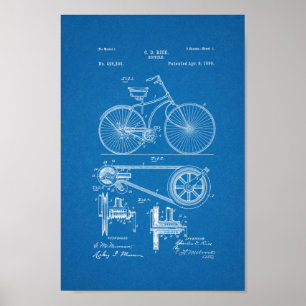 Poster 1890 Brevet de bicyclette Vintage Imprimer Plan di