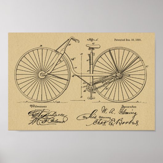Poster 1890 Conception de bicyclettes Vintage Art. (Devant)