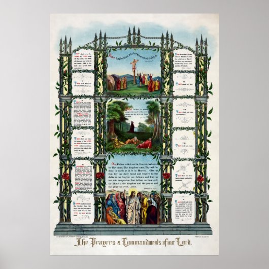 Poster 1890 DIX COMMANDEMENTS et PRIÈRE DE SEIGNEUR (Devant)