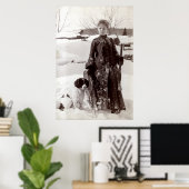 Poster 1890 Femme et son chien de chasse breton (Bureau à domicile)