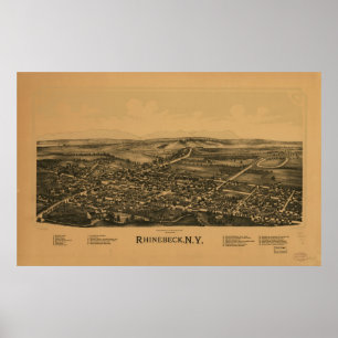 Poster 1890 Rhinebeck, NY Oiseaux Vue panoramique Carte