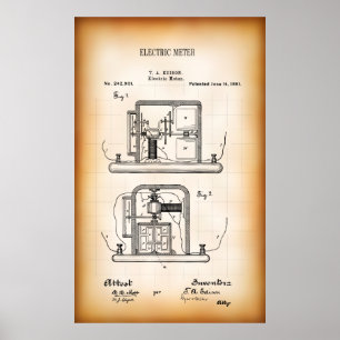 POSTER 1891 BREVET POUR LE PREMIER MÈTRE D'ÉLECTRICITÉ