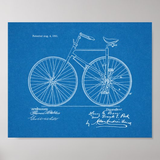 Poster 1891 Conception de bicyclettes Vintages Art. (Devant)
