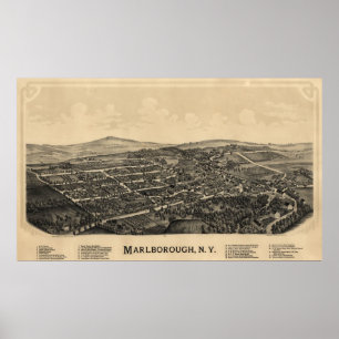 Poster 1891 Marlborough, NY Oiseaux Vue panoramique Carte