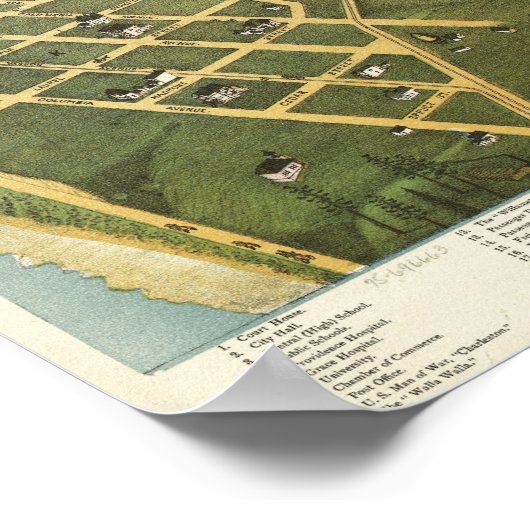 Poster 1891 Seattle, WA Oiseaux Vue panoramique (Coin)