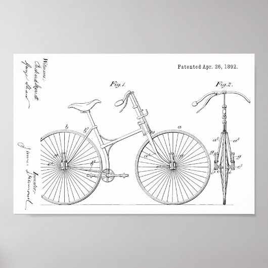 Poster 1892 Bicycle Suspension Design Brevet Art Imprimer (Devant)