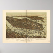 Poster 1892 New York & Brooklyn Birds Eye Panoramic Map (Devant)