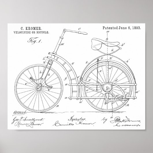 Poster 1893 Brevet de vélo sans chaîne Imprimer (Devant)