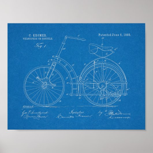 Poster 1893 Brevet de vélo sans chaîne Imprimer (Devant)