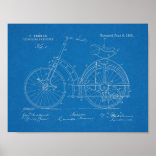Poster 1893 Chainless Bicycle Patent Art Drawing Print