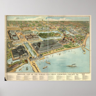Poster 1893 Chicago, IL Birds Eye View Panoramic Map