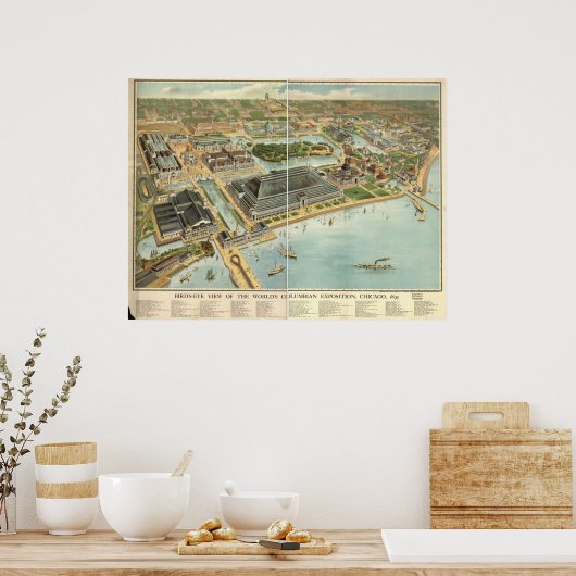 Poster 1893 Chicago, IL Birds Eye View Panoramic Map (Cuisine)