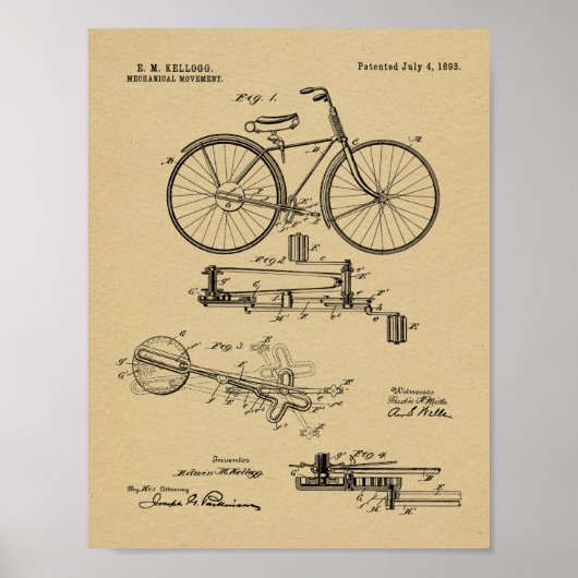 Poster 1893 Conception de bicyclettes sans chaines Brevet (Devant)