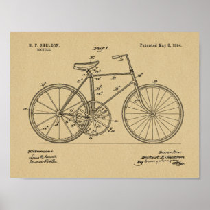Poster 1894 Conception de bicyclettes d'engrenages Brevet