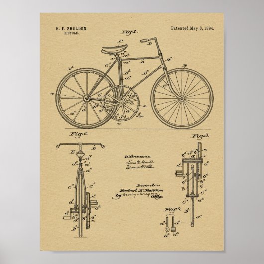 Poster 1894 Conception de bicyclettes d'engrenages Brevet (Devant)