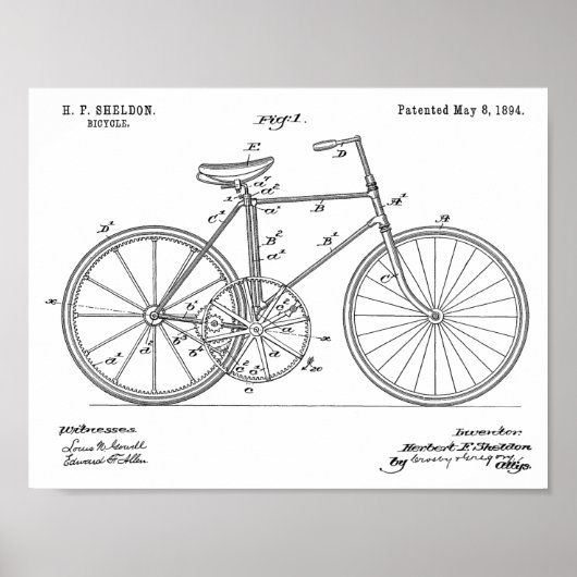Poster 1894 Conception de bicyclettes d'engrenages Brevet (Devant)