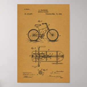 Poster 1894 Vintage Bicycle Gearing Patent Art Print