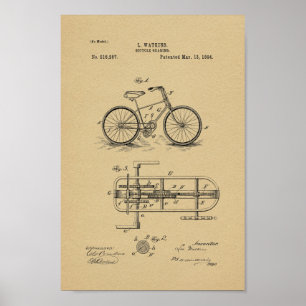 Poster 1894 Vintage Brevet d'engrenage à bicyclette Impri