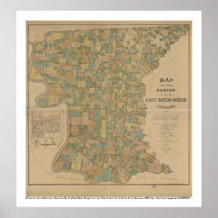 Poster 1895 Carte de la paroisse d'East Baton Rouge, La