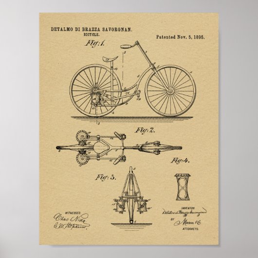 Poster 1895 Conception de bicyclettes sans chaines Brevet (Devant)