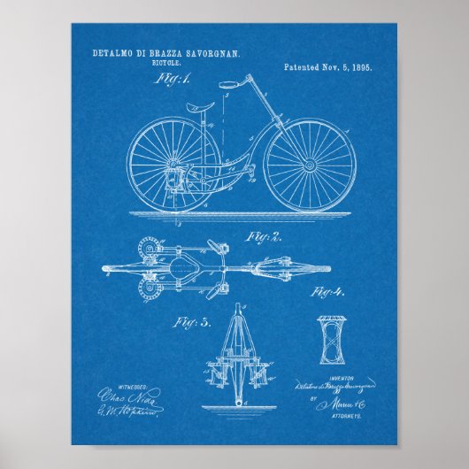 Poster 1895 Conception de bicyclettes sans chaines Brevet (Devant)