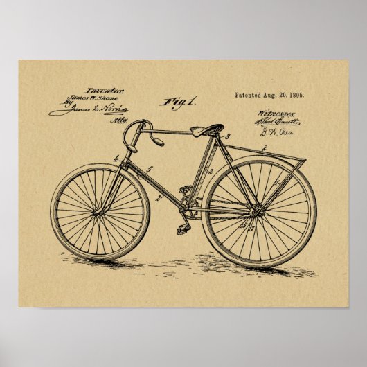 Poster 1895 Conception de bicyclettes Vintages Art. (Devant)